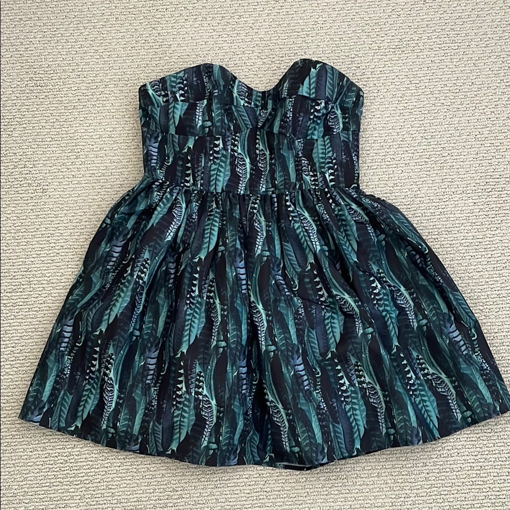 Green and Blue Strapless Sweetheart Cocktail Dress